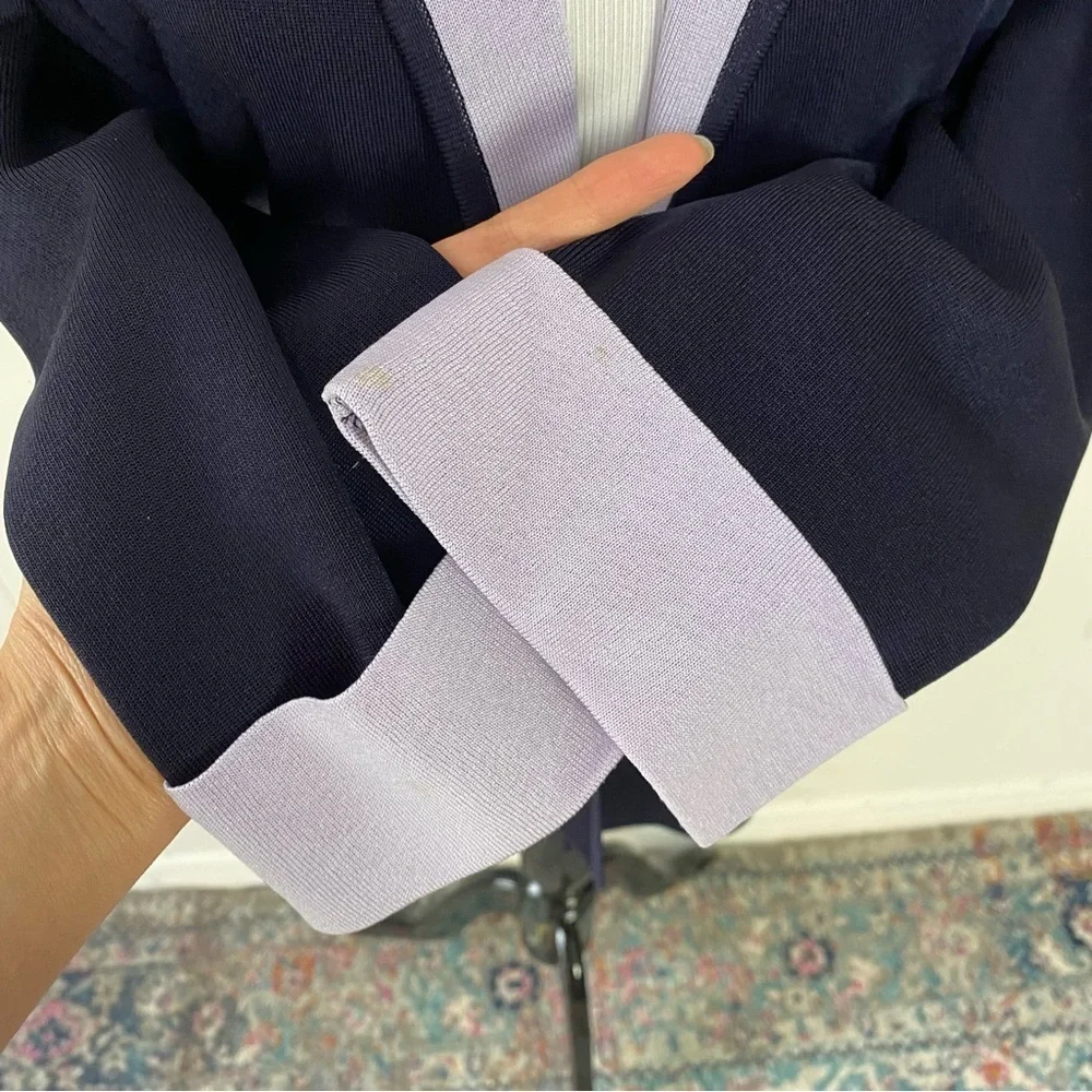 Exclusively Misook Open Cardigan Blazer Women's Navy Blue Light Purple Size S* - Picture 13 of 13